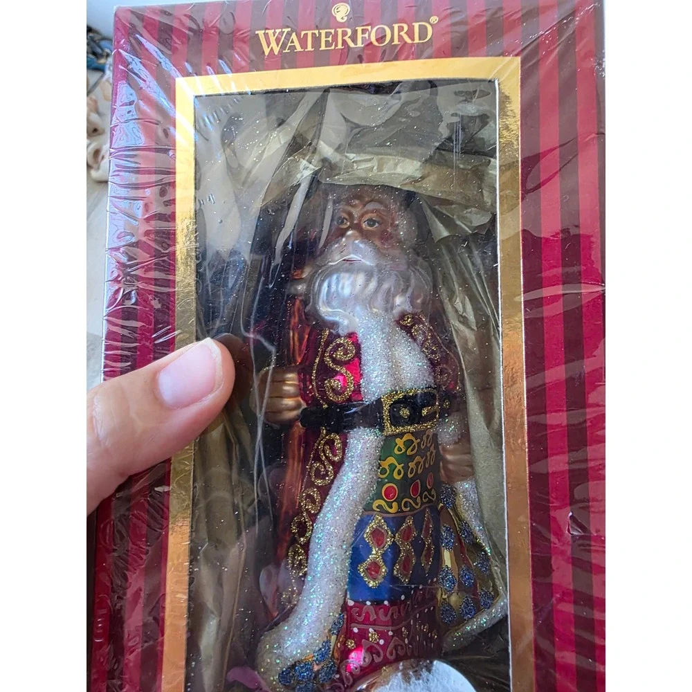 Waterford Santa quilted ornament glass glitter Victorian holiday heirlooms
